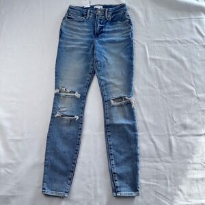 Good American Good Legs Skinny Distressed Jeans Blue 2/26 GL731T
